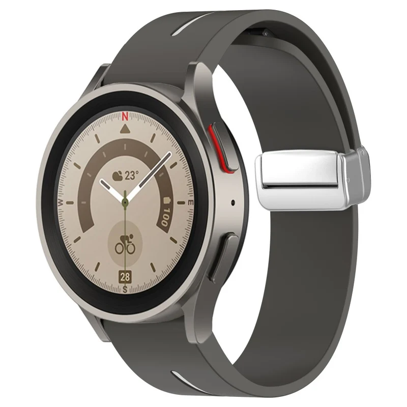 Samsung Galaxy Watch 6 / 6 Classic / 5 / 4 Magnetic Silver Buckle Watch Strap 20mm Dual Color Silicone Band - Black+White