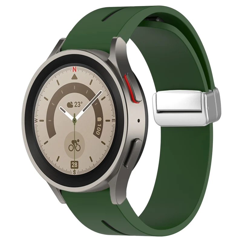 Samsung Galaxy Watch 6 / 6 Classic / 5 / 4 Magnetic Silver Buckle Watch Strap 20mm Dual Color Silicone Band - Black+White