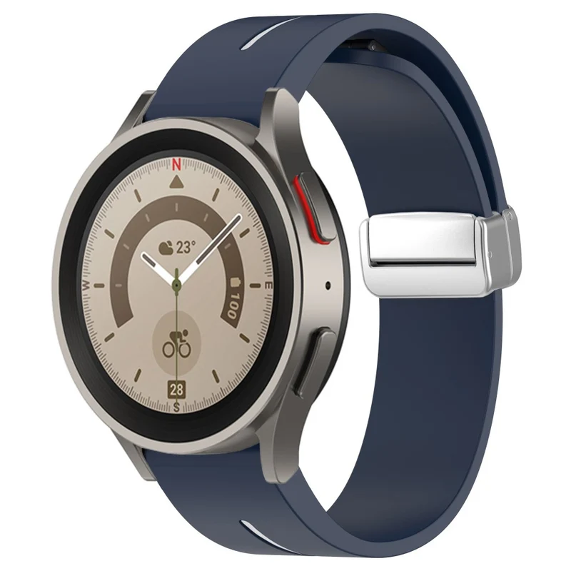 Samsung Galaxy Watch 6 / 6 Classic / 5 / 4 Magnetic Silver Buckle Watch Strap 20mm Dual Color Silicone Band - Black+White