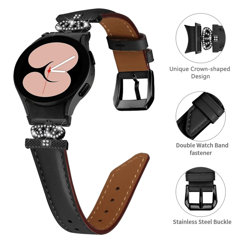 Black Buckle Band Samsung Galaxy Watch Universal Rhinestone Crown Connector Watch Strap Bracelet