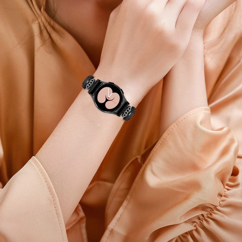Black Buckle Band Samsung Galaxy Watch Universal Rhinestone Crown Connector Watch Strap Bracelet