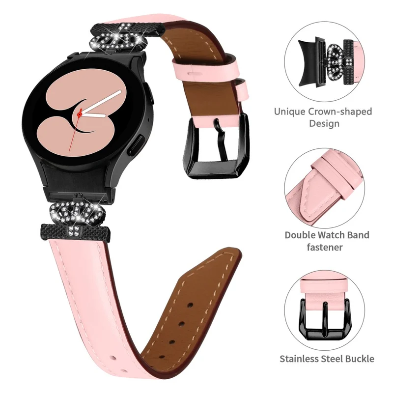 Black Buckle Band Samsung Galaxy Watch Universal Rhinestone Crown Connector Watch Strap Bracelet
