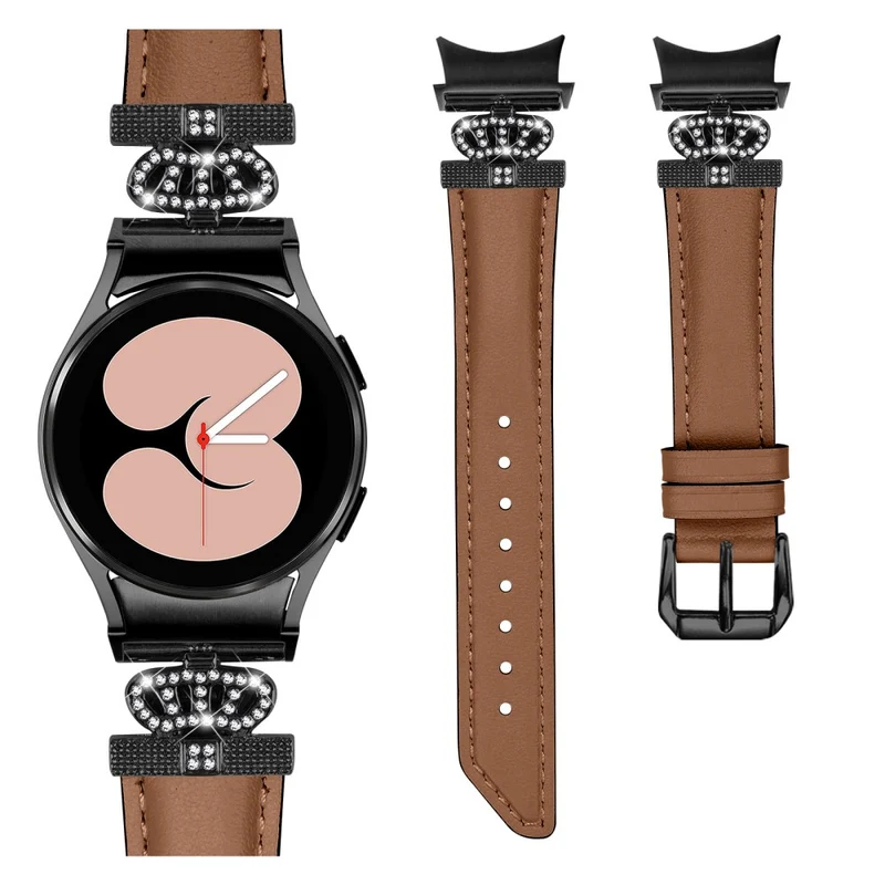 Black Buckle Band Samsung Galaxy Watch Universal Rhinestone Crown Connector Watch Strap Bracelet