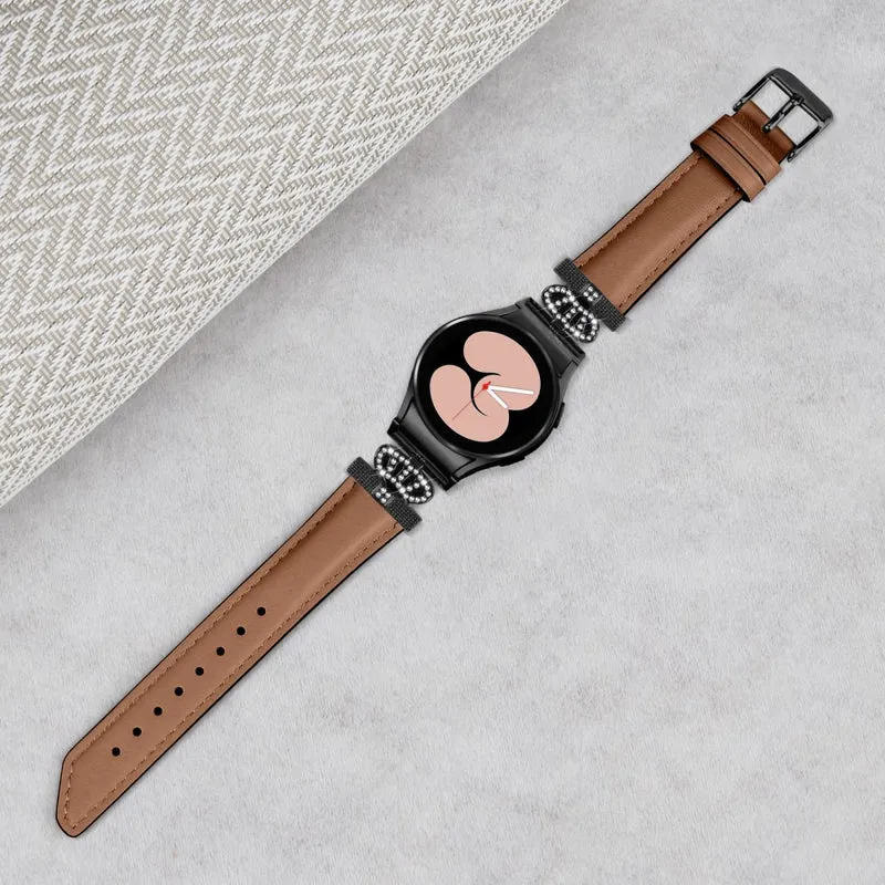 Black Buckle Band Samsung Galaxy Watch Universal Rhinestone Crown Connector Watch Strap Bracelet