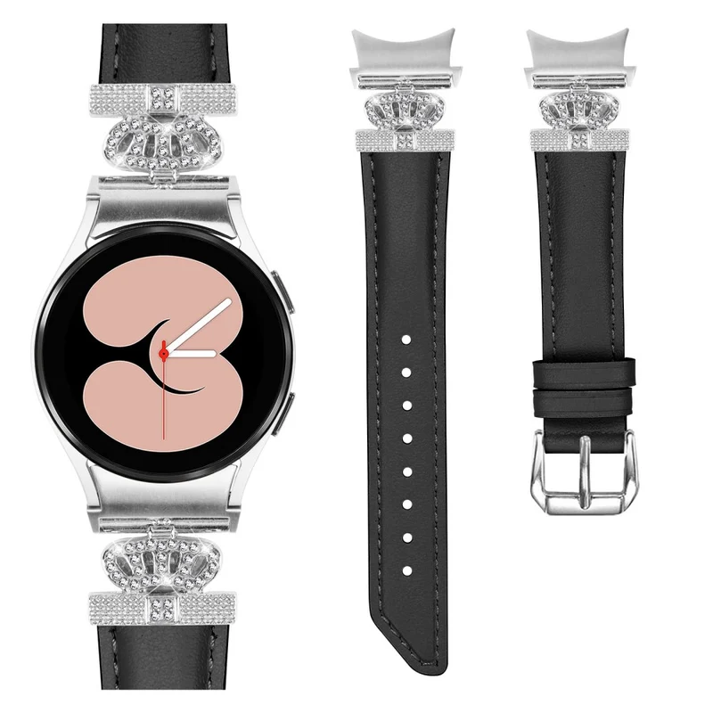 Wristband Samsung Galaxy Watch Universal Rhinestone Crown Connector Watch Strap with Silver Buckle