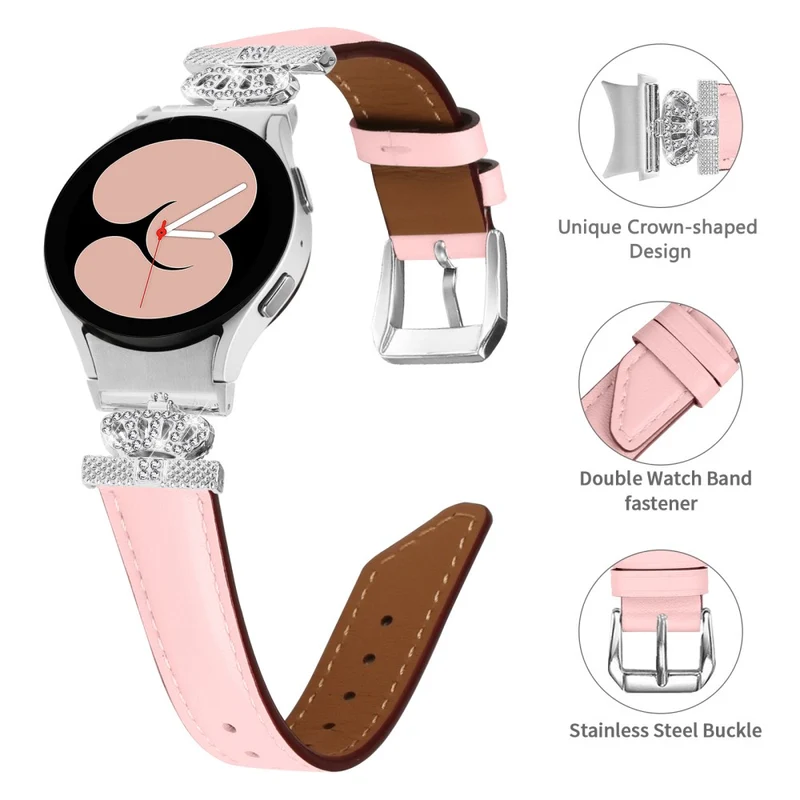 Wristband Samsung Galaxy Watch Universal Rhinestone Crown Connector Watch Strap with Silver Buckle