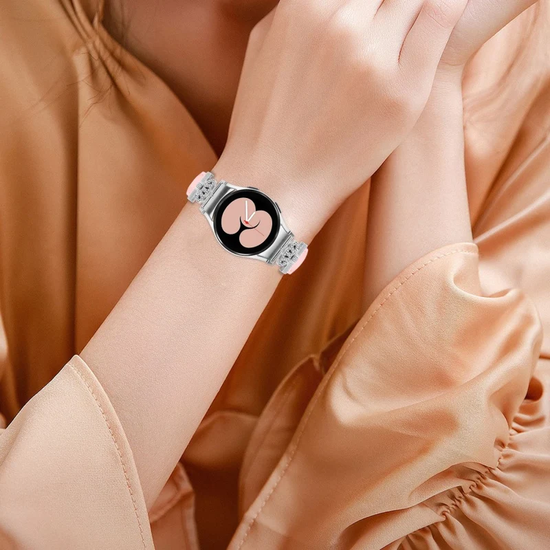 Wristband Samsung Galaxy Watch Universal Rhinestone Crown Connector Watch Strap with Silver Buckle