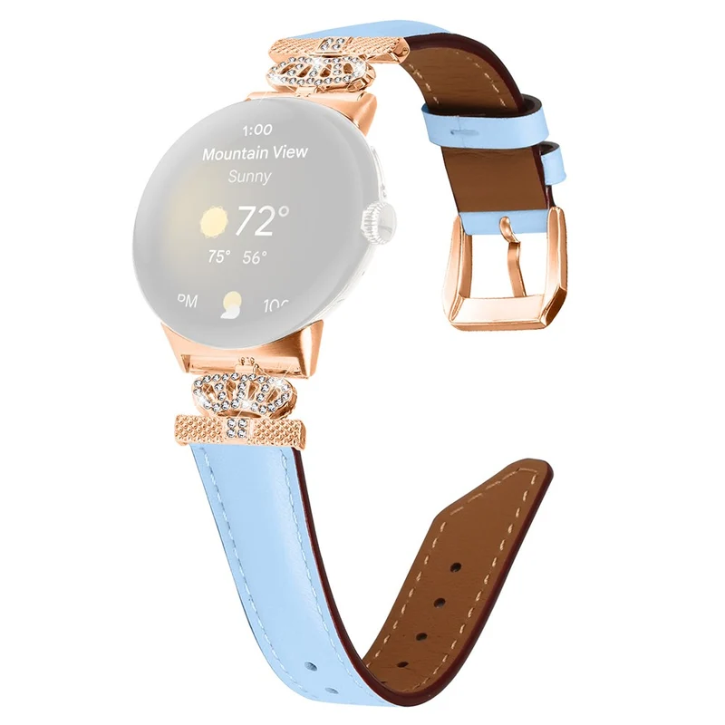 Rose Gold Buckle Watch Band Google Pixel Watch / Pixel Watch 2 Crown Rhinestone Genuine Cowhide Leather Strap