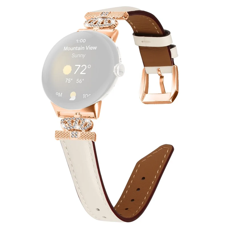 Rose Gold Buckle Watch Band Google Pixel Watch / Pixel Watch 2 Crown Rhinestone Genuine Cowhide Leather Strap