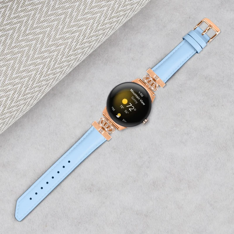 Rose Gold Buckle Watch Band Google Pixel Watch / Pixel Watch 2 Crown Rhinestone Genuine Cowhide Leather Strap