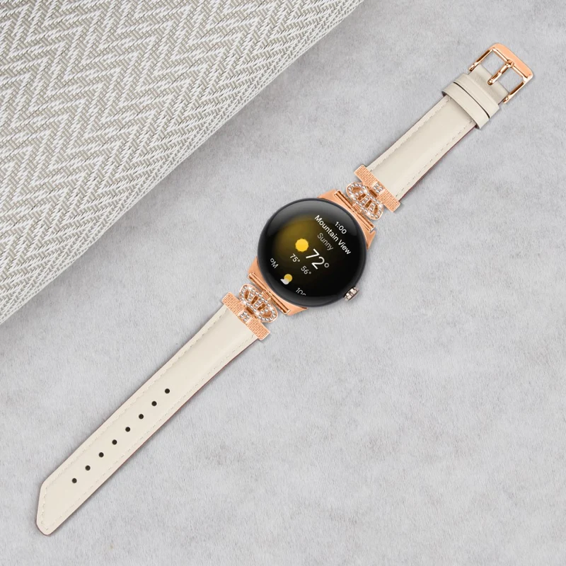 Rose Gold Buckle Watch Band Google Pixel Watch / Pixel Watch 2 Crown Rhinestone Genuine Cowhide Leather Strap