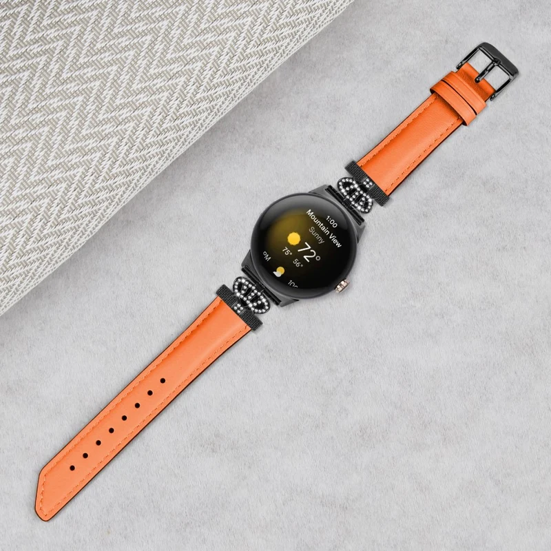 Black Buckle Watch Strap Google Pixel Watch / Pixel Watch 2 Genuine Cowhide Leather Band with Crown Rhinestone