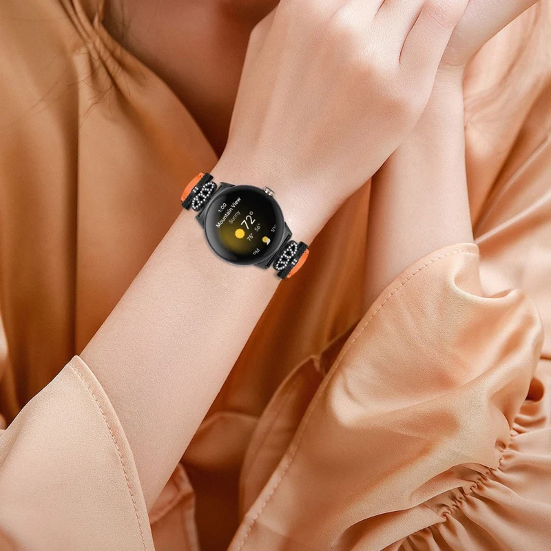 Black Buckle Watch Strap Google Pixel Watch / Pixel Watch 2 Genuine Cowhide Leather Band with Crown Rhinestone