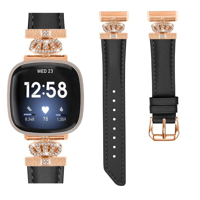 Fitbit Versa 3 / Versa 4 / Sense / Sense 2 Rose Gold Buckle Watch Band Crown Rhinestone Wrist Strap