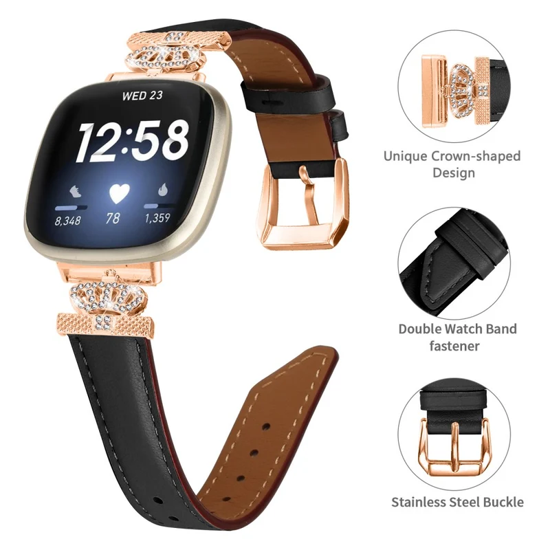 Fitbit Versa 3 / Versa 4 / Sense / Sense 2 Rose Gold Buckle Watch Band Crown Rhinestone Wrist Strap