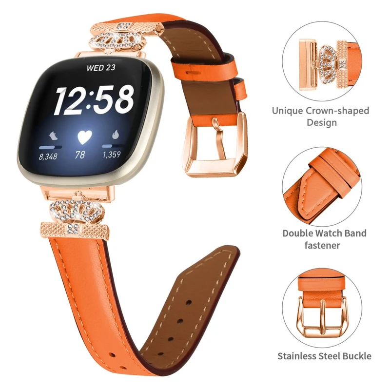 Fitbit Versa 3 / Versa 4 / Sense / Sense 2 Rose Gold Buckle Watch Band Crown Rhinestone Wrist Strap