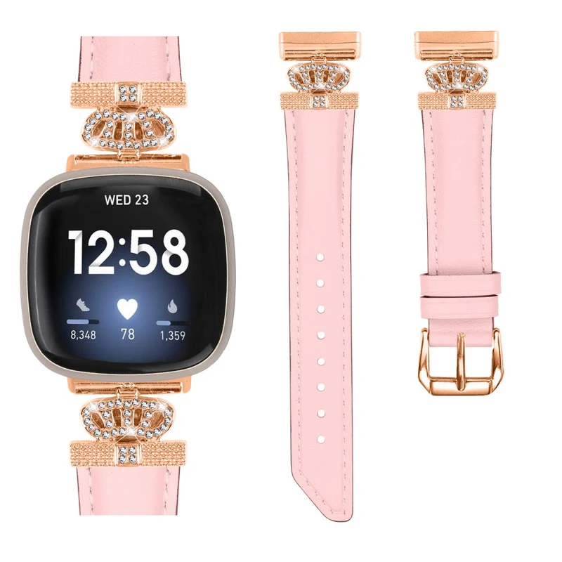 Fitbit Versa 3 / Versa 4 / Sense / Sense 2 Rose Gold Buckle Watch Band Crown Rhinestone Wrist Strap