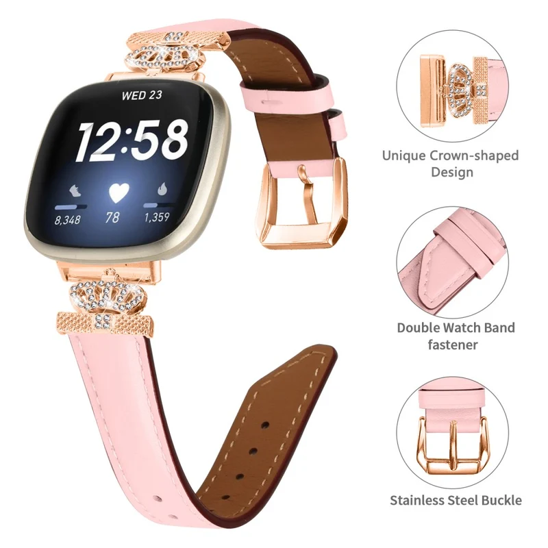 Fitbit Versa 3 / Versa 4 / Sense / Sense 2 Rose Gold Buckle Watch Band Crown Rhinestone Wrist Strap