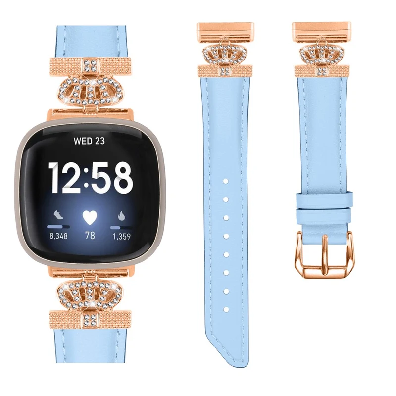 Fitbit Versa 3 / Versa 4 / Sense / Sense 2 Rose Gold Buckle Watch Band Crown Rhinestone Wrist Strap