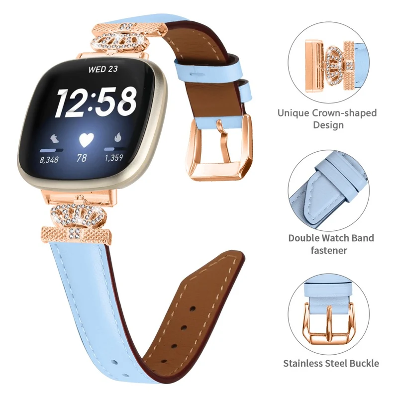 Fitbit Versa 3 / Versa 4 / Sense / Sense 2 Rose Gold Buckle Watch Band Crown Rhinestone Wrist Strap