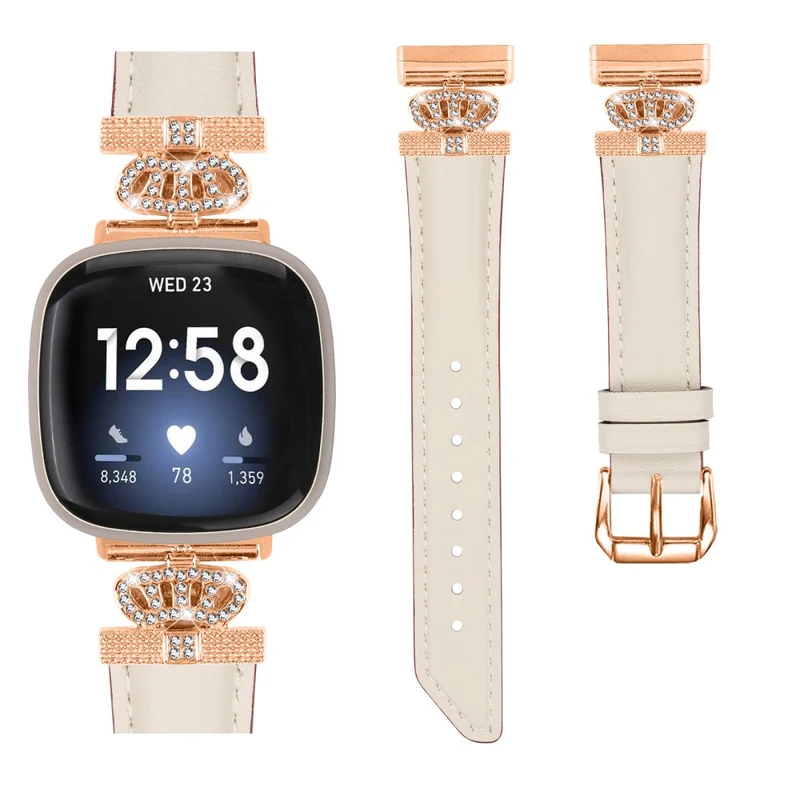 Fitbit Versa 3 / Versa 4 / Sense / Sense 2 Rose Gold Buckle Watch Band Crown Rhinestone Wrist Strap