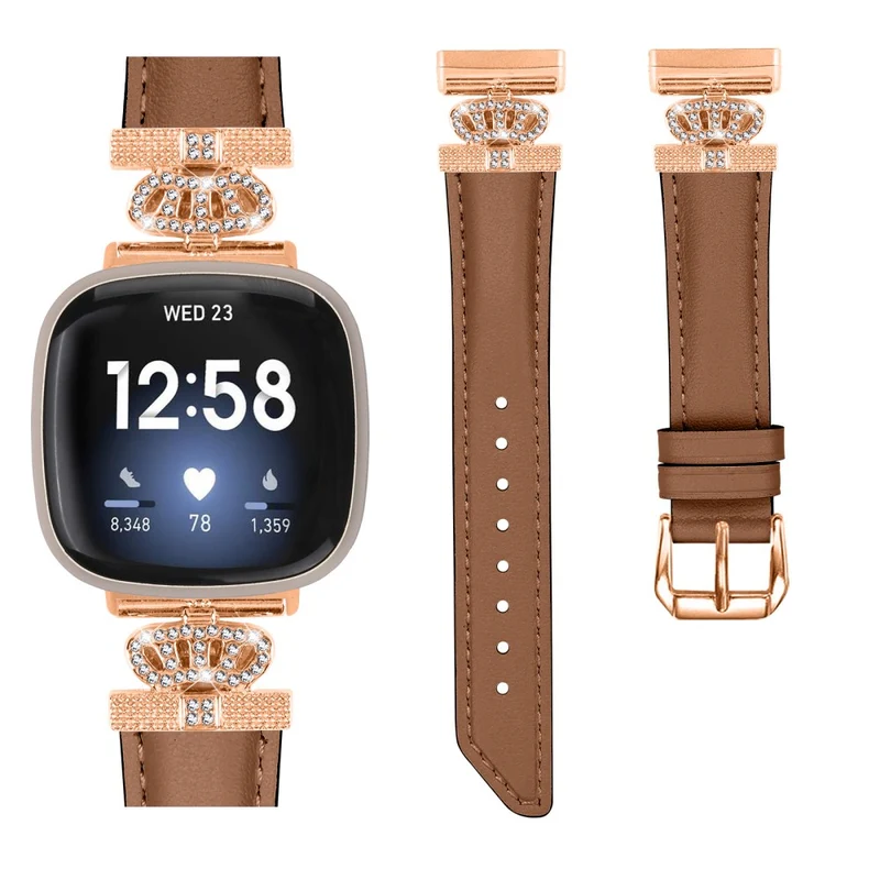 Fitbit Versa 3 / Versa 4 / Sense / Sense 2 Rose Gold Buckle Watch Band Crown Rhinestone Wrist Strap