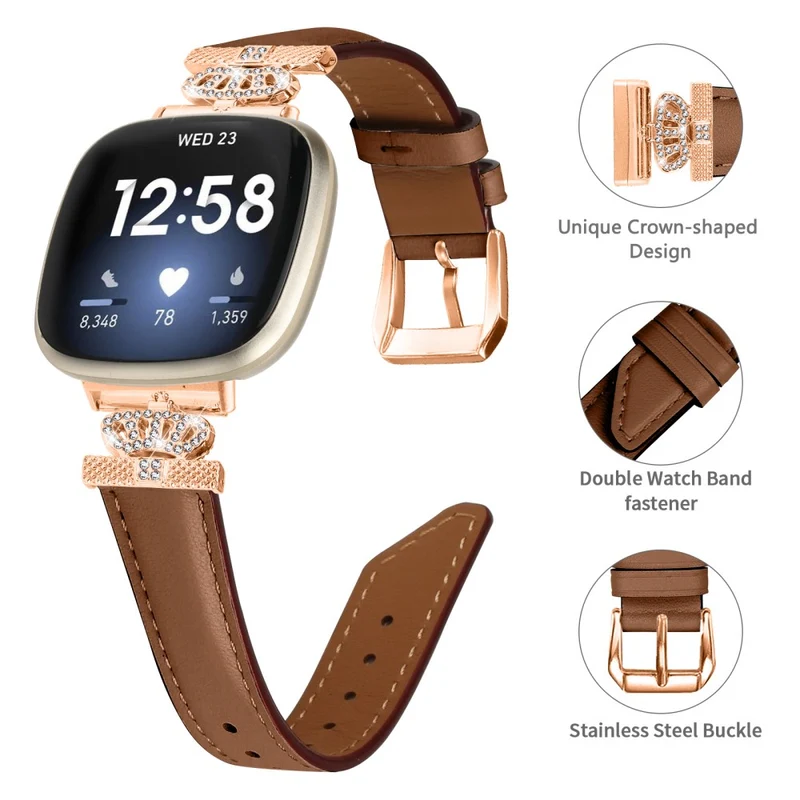 Fitbit Versa 3 / Versa 4 / Sense / Sense 2 Rose Gold Buckle Watch Band Crown Rhinestone Wrist Strap