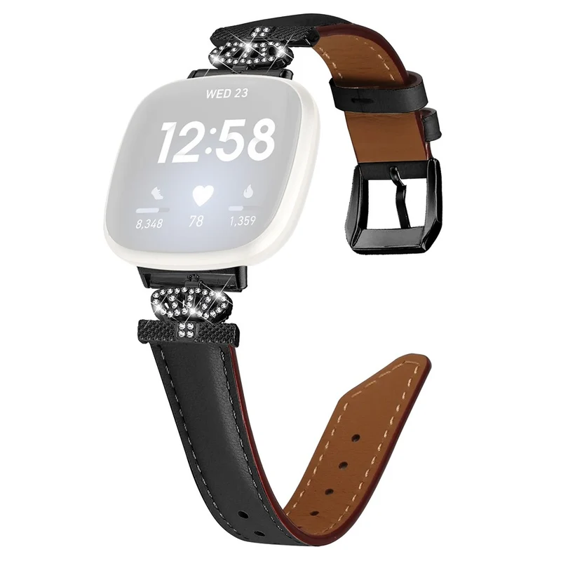 Fitbit Versa 3 / Versa 4 / Sense / Sense 2 Black Buckle Watch Strap Genuine Cowhide Leather Wristband