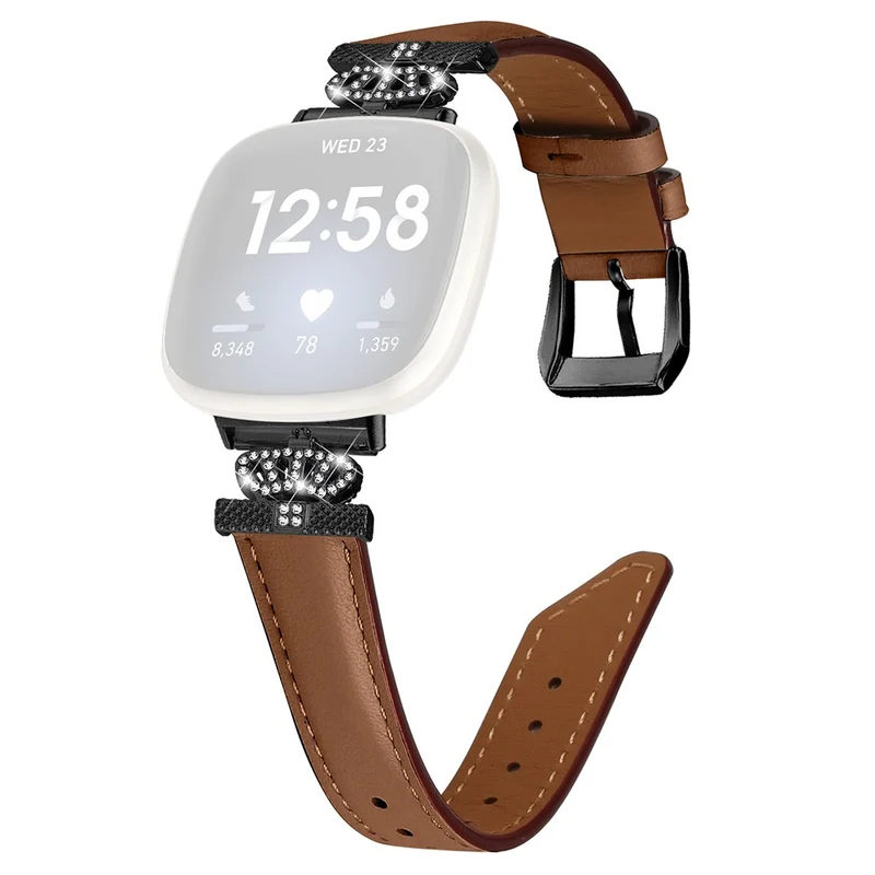 Fitbit Versa 3 / Versa 4 / Sense / Sense 2 Black Buckle Watch Strap Genuine Cowhide Leather Wristband