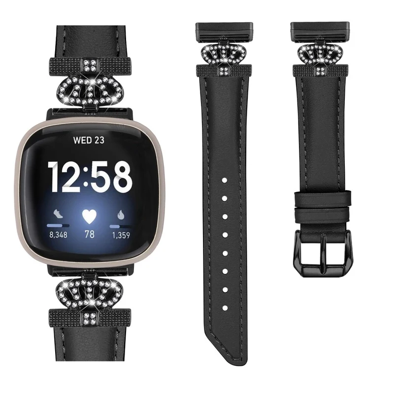 Fitbit Versa 3 / Versa 4 / Sense / Sense 2 Black Buckle Watch Strap Genuine Cowhide Leather Wristband