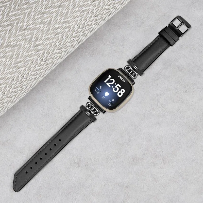 Fitbit Versa 3 / Versa 4 / Sense / Sense 2 Black Buckle Watch Strap Genuine Cowhide Leather Wristband