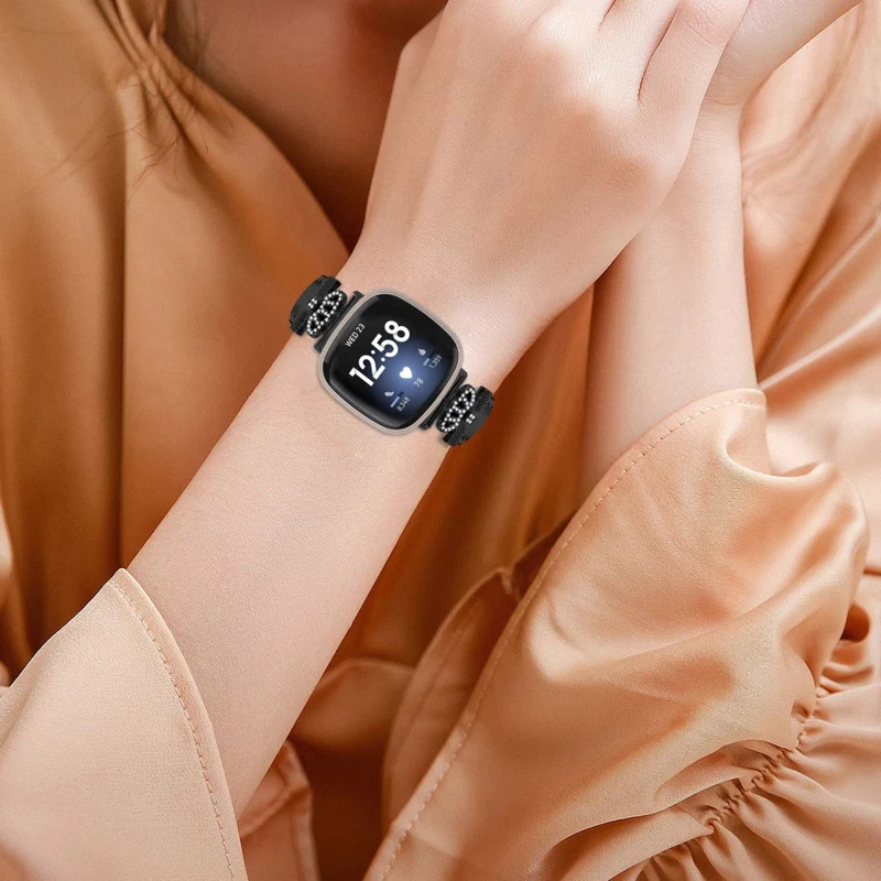 Fitbit Versa 3 / Versa 4 / Sense / Sense 2 Black Buckle Watch Strap Genuine Cowhide Leather Wristband