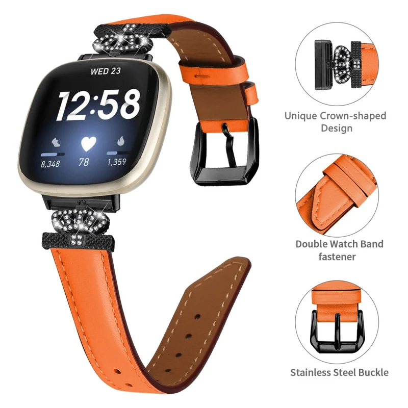 Fitbit Versa 3 / Versa 4 / Sense / Sense 2 Black Buckle Watch Strap Genuine Cowhide Leather Wristband