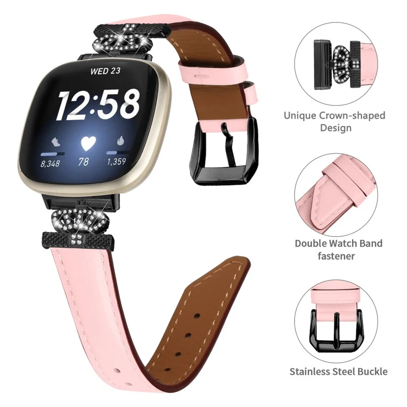 Fitbit Versa 3 / Versa 4 / Sense / Sense 2 Black Buckle Watch Strap Genuine Cowhide Leather Wristband