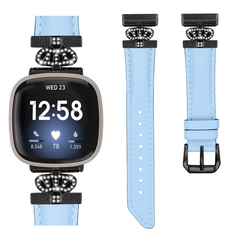 Fitbit Versa 3 / Versa 4 / Sense / Sense 2 Black Buckle Watch Strap Genuine Cowhide Leather Wristband