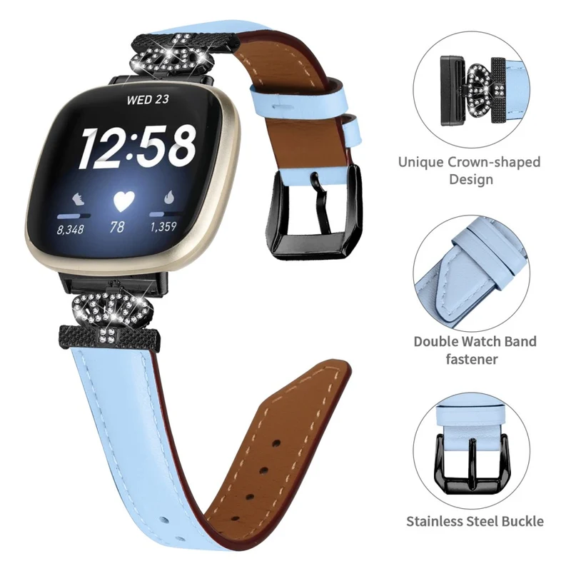 Fitbit Versa 3 / Versa 4 / Sense / Sense 2 Black Buckle Watch Strap Genuine Cowhide Leather Wristband