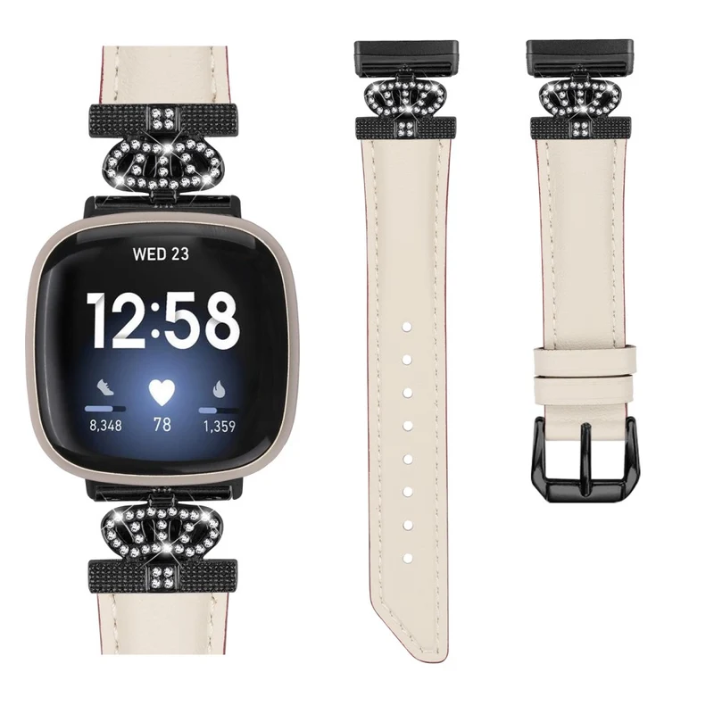 Fitbit Versa 3 / Versa 4 / Sense / Sense 2 Black Buckle Watch Strap Genuine Cowhide Leather Wristband
