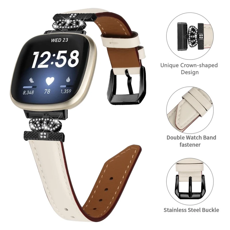 Fitbit Versa 3 / Versa 4 / Sense / Sense 2 Black Buckle Watch Strap Genuine Cowhide Leather Wristband
