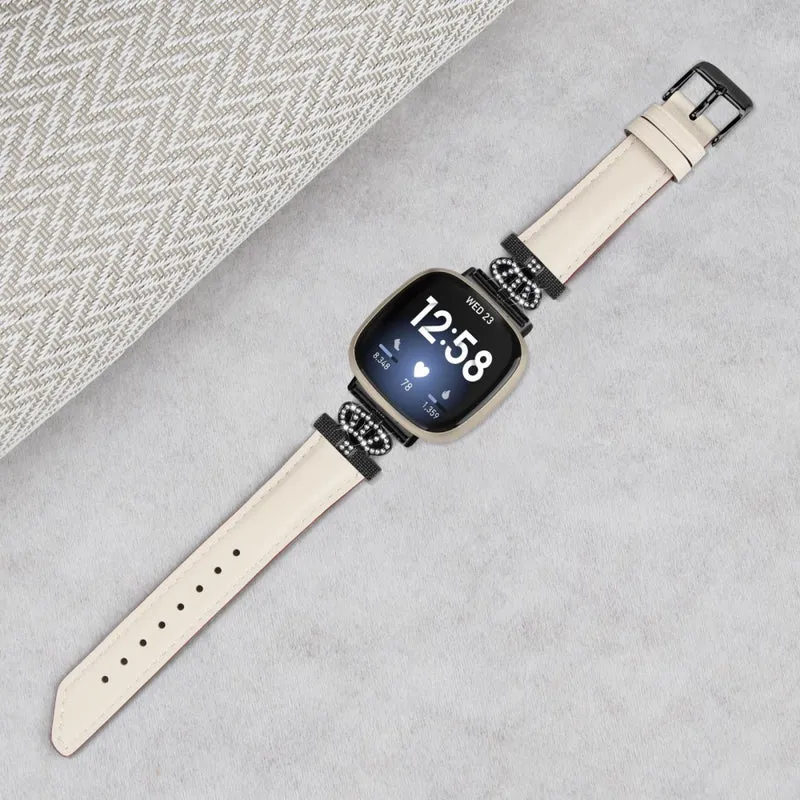 Fitbit Versa 3 / Versa 4 / Sense / Sense 2 Black Buckle Watch Strap Genuine Cowhide Leather Wristband