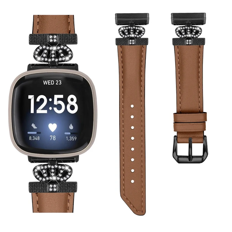 Fitbit Versa 3 / Versa 4 / Sense / Sense 2 Black Buckle Watch Strap Genuine Cowhide Leather Wristband