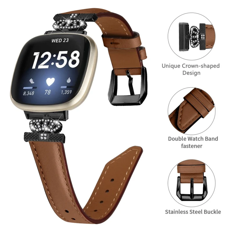 Fitbit Versa 3 / Versa 4 / Sense / Sense 2 Black Buckle Watch Strap Genuine Cowhide Leather Wristband