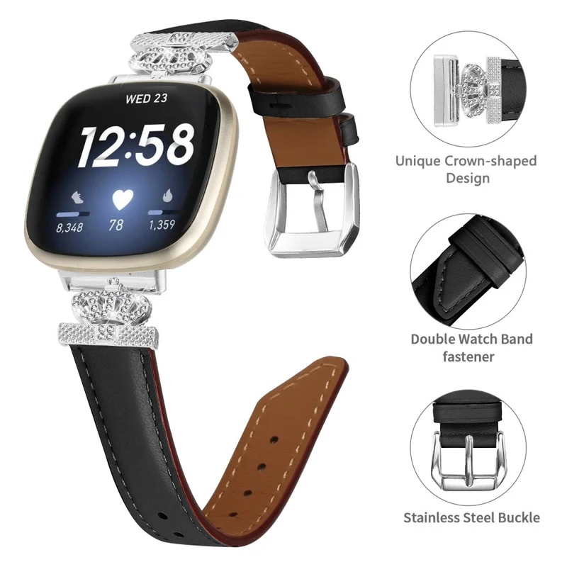 Fitbit Versa 3 / 4 / Sense 2 Watch Band Crown Connector Replacement Strap with Silver Buckle