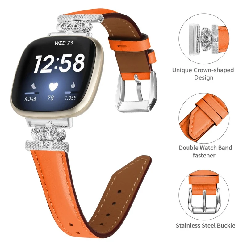 Fitbit Versa 3 / 4 / Sense 2 Watch Band Crown Connector Replacement Strap with Silver Buckle
