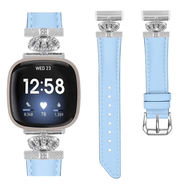 Fitbit Versa 3 / 4 / Sense 2 Watch Band Crown Connector Replacement Strap with Silver Buckle