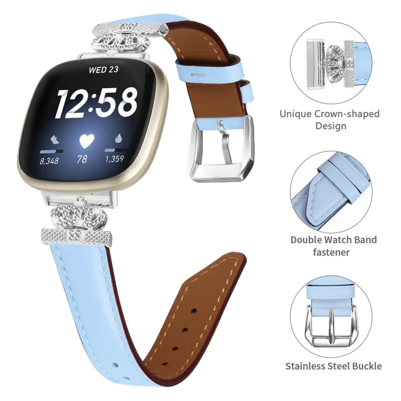 Fitbit Versa 3 / 4 / Sense 2 Watch Band Crown Connector Replacement Strap with Silver Buckle