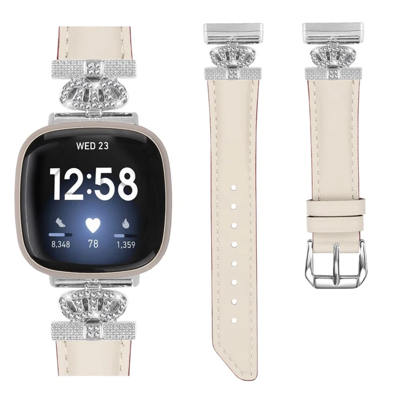Fitbit Versa 3 / 4 / Sense 2 Watch Band Crown Connector Replacement Strap with Silver Buckle