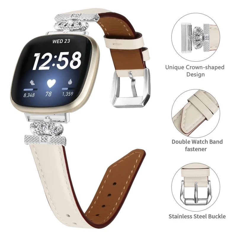Fitbit Versa 3 / 4 / Sense 2 Watch Band Crown Connector Replacement Strap with Silver Buckle