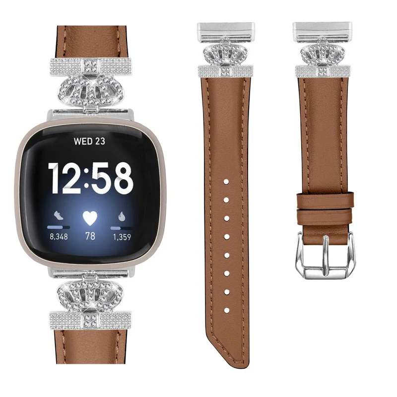 Fitbit Versa 3 / 4 / Sense 2 Watch Band Crown Connector Replacement Strap with Silver Buckle