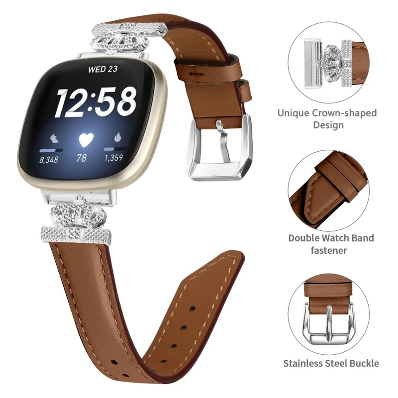Fitbit Versa 3 / 4 / Sense 2 Watch Band Crown Connector Replacement Strap with Silver Buckle