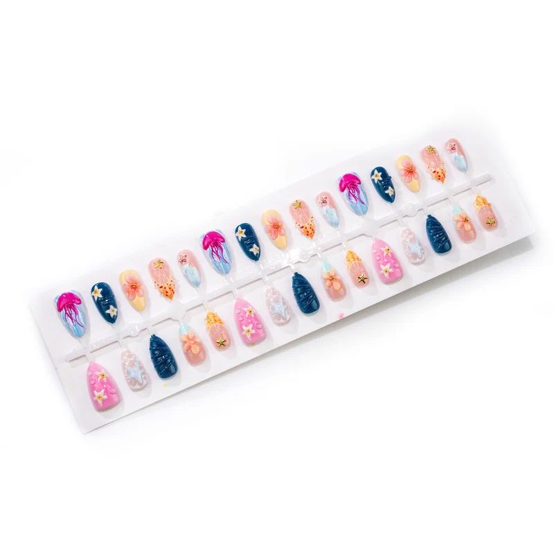 Blumenmeer-inspirierte Press-On-Nagelkunst-Set